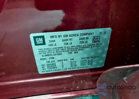 2020 Buick Encore Gx Select from USA, damaged, VIN KL4MMESL7LB110542